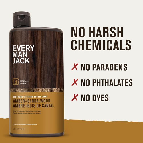 Every Man Jack Amber & Sandalwood Hydrating Body Wash - Nourish & Cleanse All Skin Types - 24oz (Pack of 2)