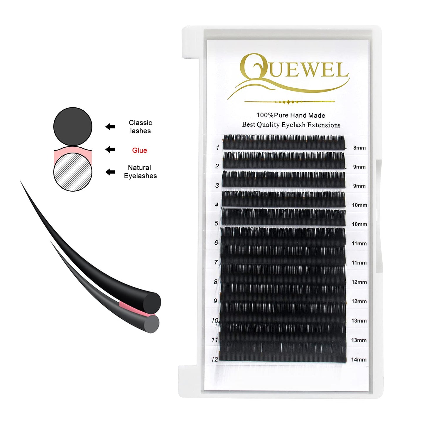 QUEWEL Eyelash Extension Supplies 0.15 C Curl Mix-8-14mm Classic Individual Lash Extensions|Optinal 0.03/0.05/0.07/0.10/0.15/0.20 C/D Single 8-25mm Mix 8-14mm 15-20mm 20-25mm|(0.15 C MIX-8-14mm)