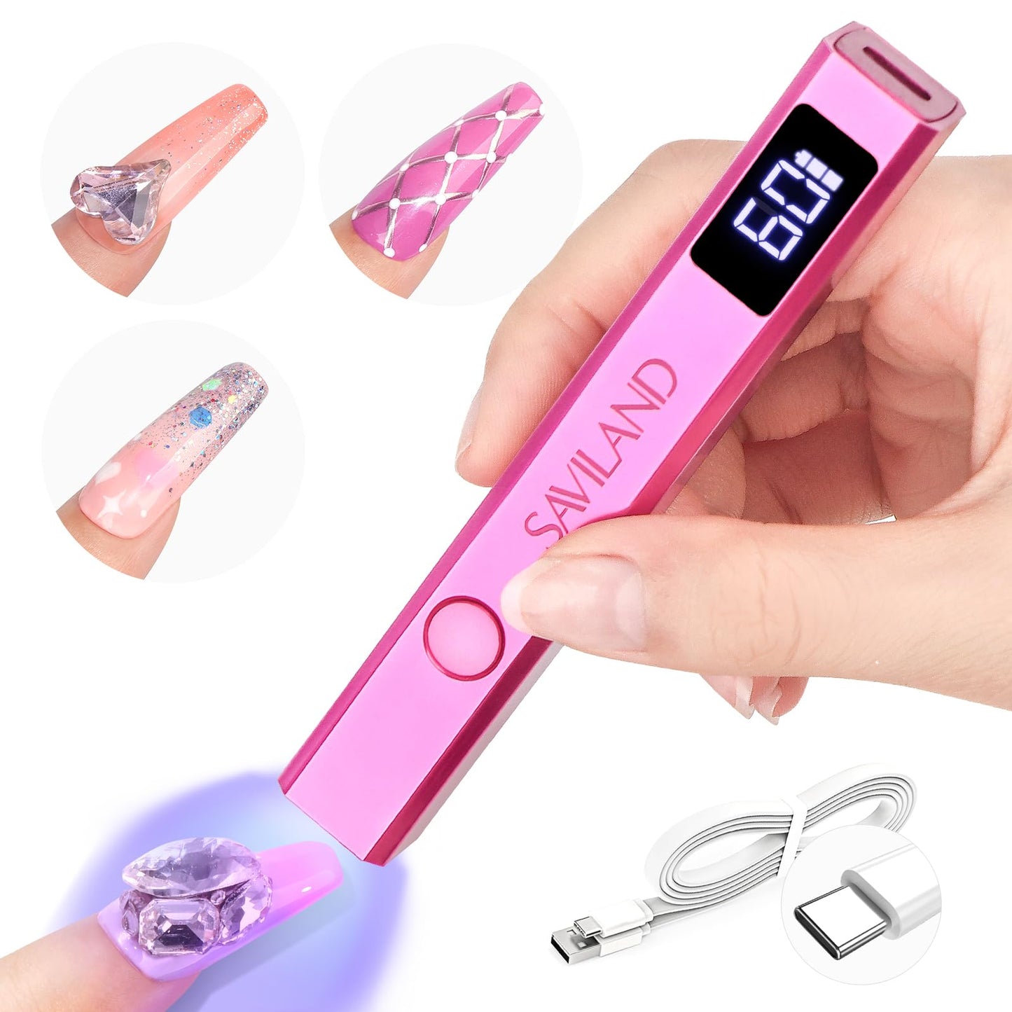 SAVILAND Handheld U V Nail Light for Nails: 12W Nail Lamp Fast Curing 2025 LCD Display Screen LED Light for Gel Nail Portable Mini U V Light Nail Dryer For Gel Polish Flash Cure Lamp Home DIY Self Use