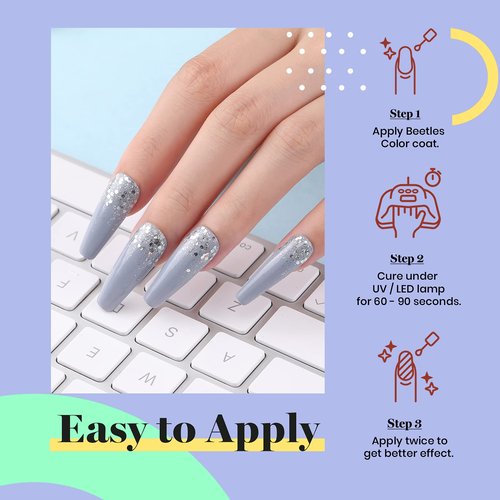 Beetles Grey Gel Nail Polish, 15ml Spring Grey Blue Gel Polish Soak Off UV LED Nail Lamp Nail Art Manicure Salon DIY Home 0.5Oz Nail Polish for Women