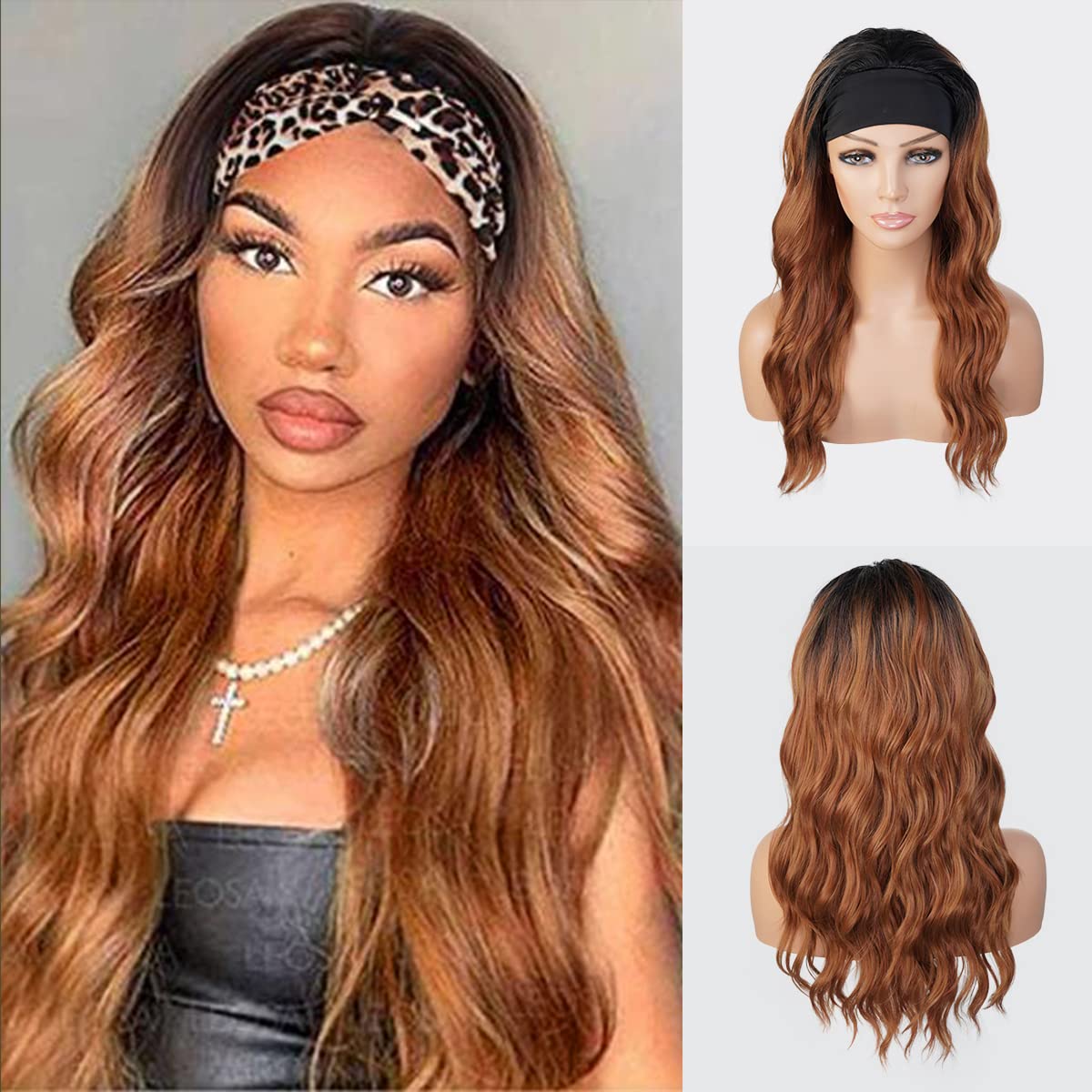 STUDIOCUT BY PROS Headband Wig 20 Inch Loose Wave Quick Wrap Headband Wig Long Wavy Curly Wigs for Black Women High Heat Resistant Synthetic Wigs HBW004 (20 Inch (Pack of 1), OT1B/27/30)