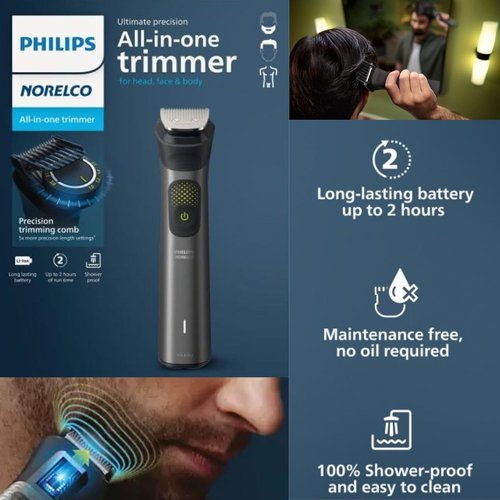 Philips Multigroom Series 9000 | 24-in-1 Trimmer Kit for Beard, Hair & Body Grooming - Precision Comb & Waterproof Design