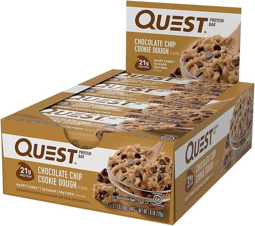 Quest Nutrition Protein Bars - Chocolate Chip Cookie Dough Flavor | High Protein, Low Carb, Gluten Free, 12 Count