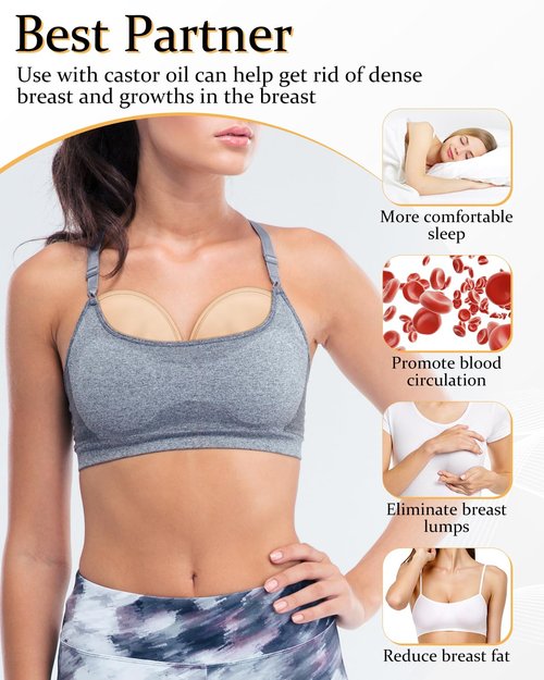 DLMDML 2Pcs Castor Oil Pack for Breast, Reusable Organic Castor Oil Wrap Breast Pad, Anti Leak Breast Nursing Pads for Women Relaxing Sleeping (Khaki)