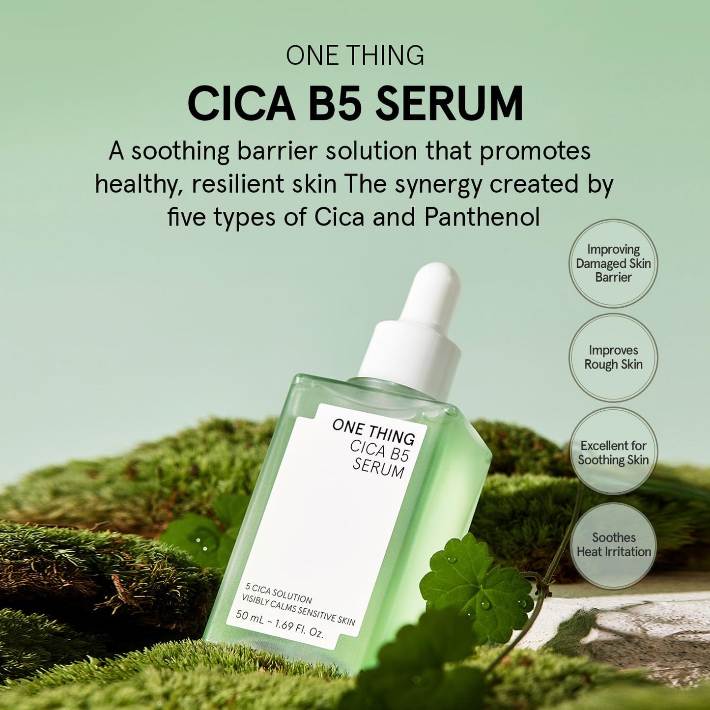 ONE THING Cica B5 calming Serum (1.69 fl.oz / 50ml), Korean Skincare, Panthenol Soothing, Hydration Boost for Sensitive Skin
