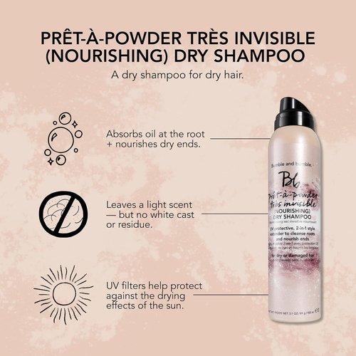 Bumble and bumble. Prêt-à-powder Très Invisible Nourishing Dry Shampoo | Absorbs Oil at the Roots | Nourishes Dry Ends | UV Protection | For Medium to Thick Curly, Wavy, Straight Hair Types, 3.1 Ounce