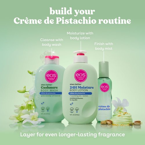 eos Cashmere Body Wash – Crème de Pistachio, Moisturizing Body Wash, Creamy Gel Formula, with Shea Butter, Glycerin, Vitamin E, pH Balanced, Sensitive Skin, Vegan, 16 fl oz
