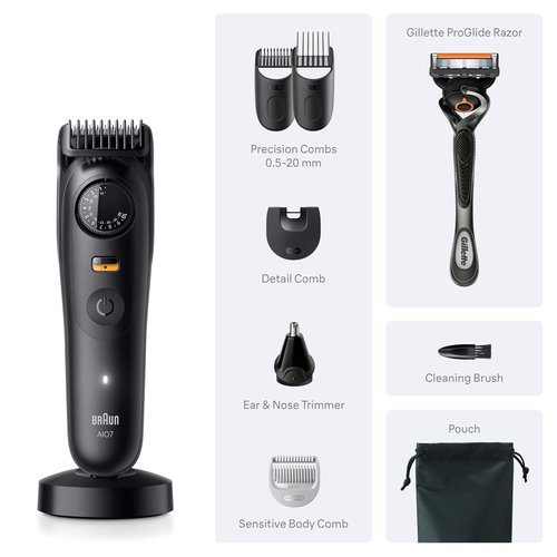 Braun Series 7 All-in-One Beard & Body Grooming Kit - Cordless Trimmer, Hair Clippers & Shaver with Gillette ProGlide Razor | Model AIO 7535