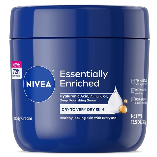 NIVEA Essentially Enriched Body Cream - Deep Nourishing Moisturizer with Hyaluronic Acid & Almond Oil | 13.5 Oz Jar