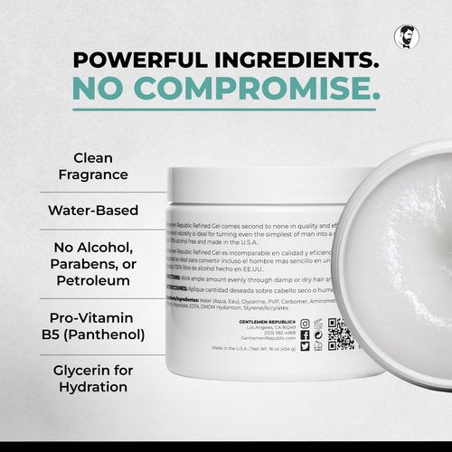 Gentlemen Republic Hair Gel - 8oz Professional Formula for 24-Hour Shine & Hold | Alcohol-Free, Humidity Resistant