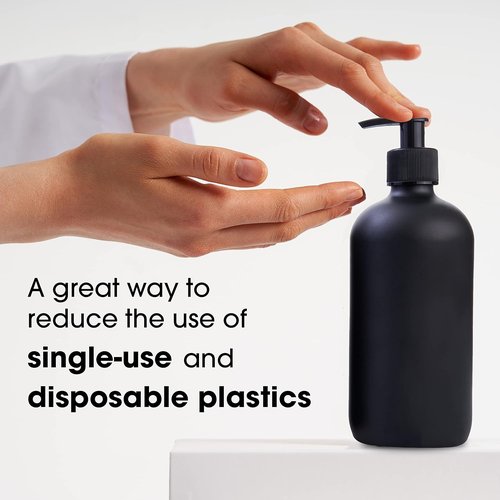 Boston Round Glass Bottles - 16oz Reusable Spray Bottle & Soap Dispenser Set of 2