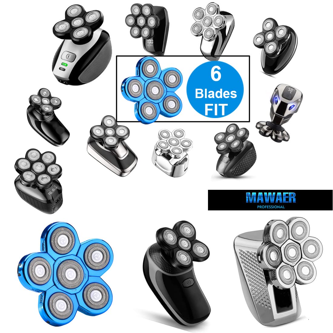 MAWAER 6 Blades Head Shaver Replacement Heads Compatible with Freedom Gold Shaver and Most Mainstream Brands Head Shaver Electric Shaver Electric Razor Replacement Head