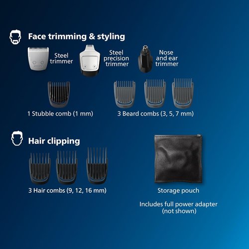 Philips Norelco Multi Groomer - 13-Piece Men's Grooming Kit for Beard, Face, Nose & Ear Hair Trimming | MG3740/40