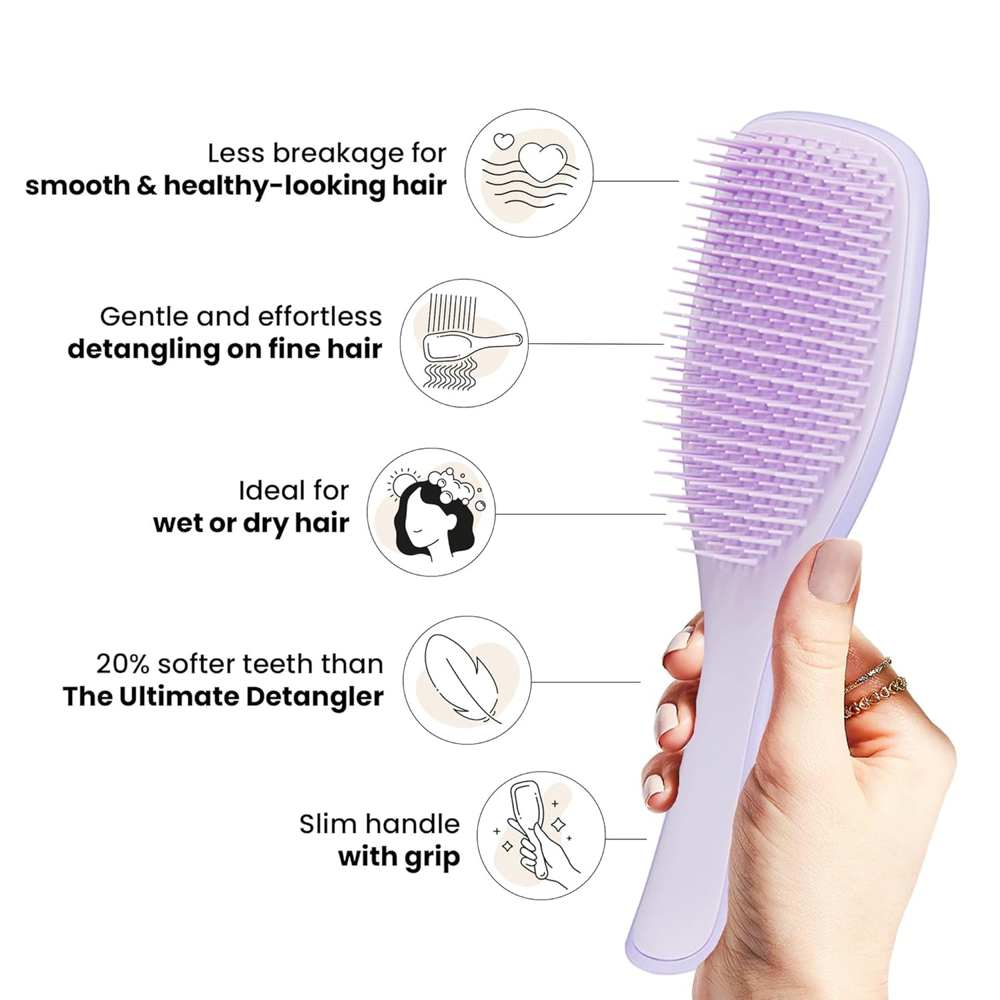Tangle Teezer Fine and Fragile Ultimate Detangler Hairbrush for Coloured, Fine & Thin Hair - Two-Tiered Soft Flex Teeth Reduce Breakage & Pulling - Gentle on Delicate Hair - Hypnotic Heather