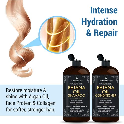 Batana Oil Shampoo & Conditioner | Fights Hair Loss & Dandruff - Sulfate Free - 16 fl oz x 2