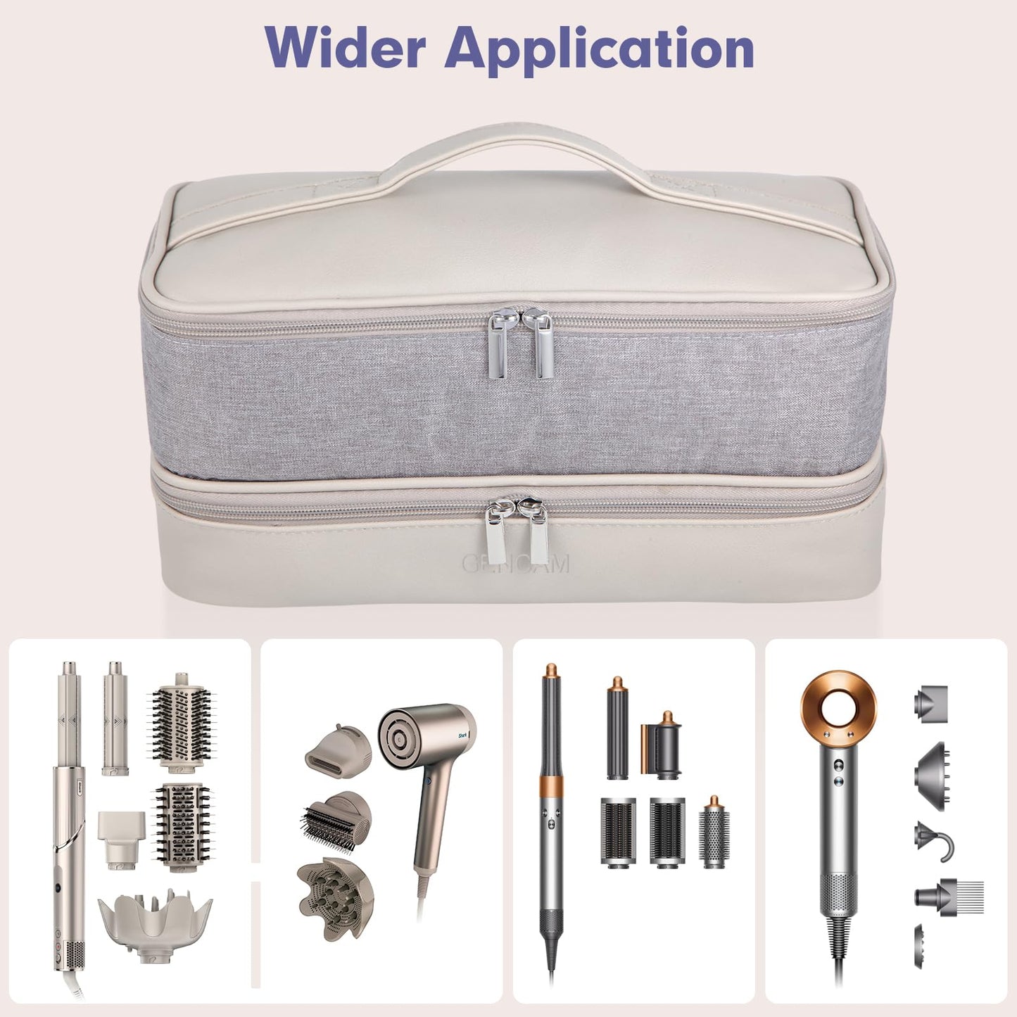 GENCAM Double-Layer Carrying Case for Shark Flexstyle, Travel Case for Shark SpeedStyle, Storage Organizer bag for Shark Flexstyle FlexFusion/Dyson Airwrap Styler and Attachments (light gray)