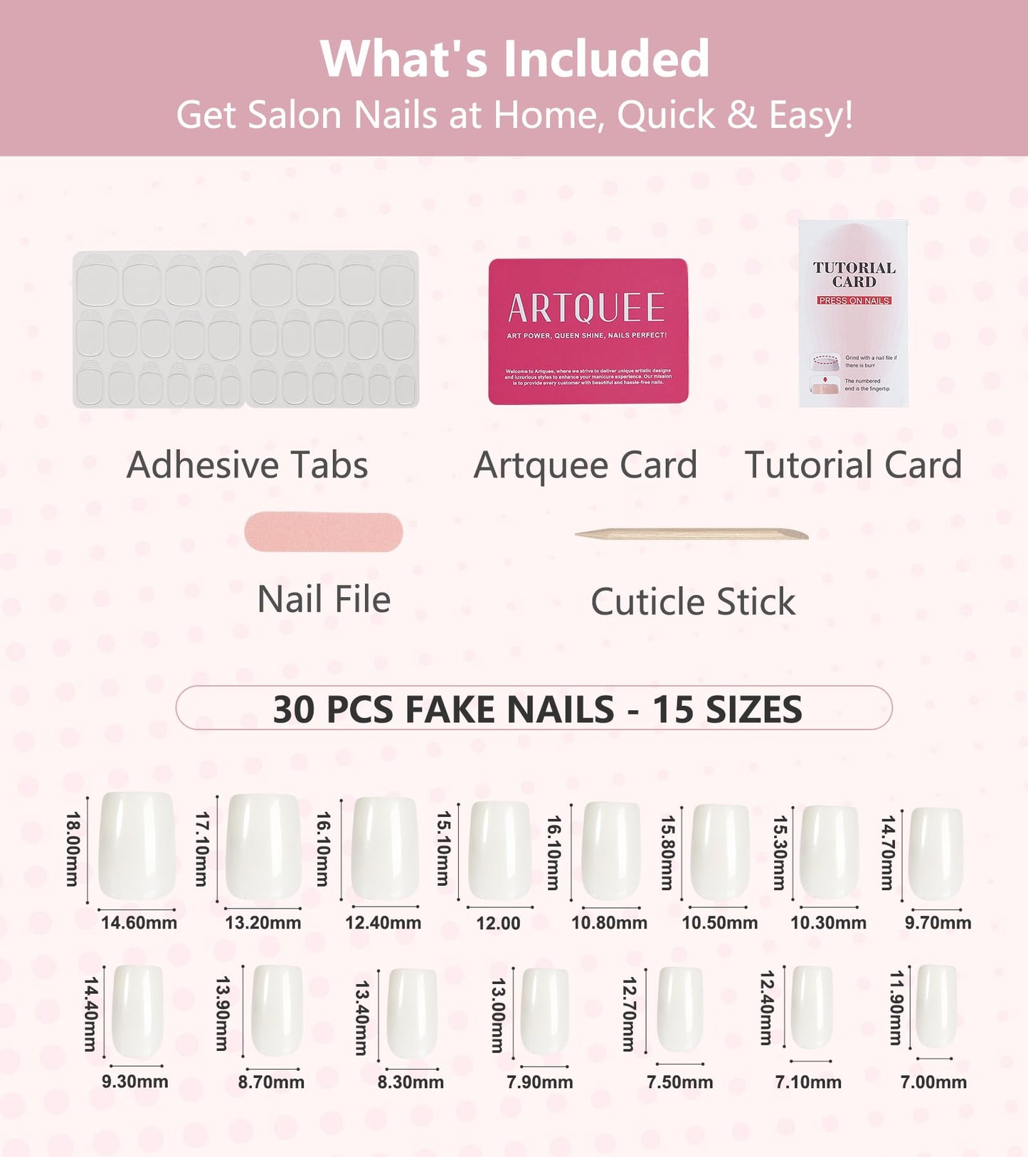 Artquee Press on Nails Short Soft Nude Square False Tips Glossy Reusable Fake Stick on Nails Kit for Women - 30 PCS 15 Sizes
