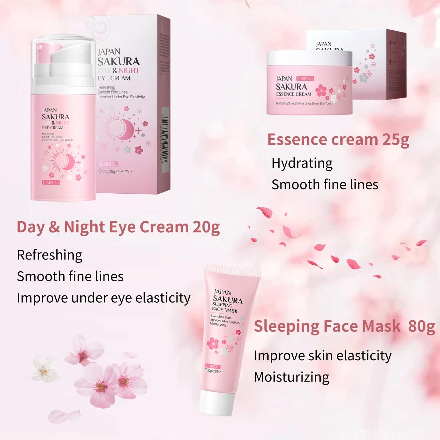 Japan Sakura Skincare Set - 8 Pcs Teenage Skin Care Set - Skin Care for Teens 10-12 - Skincare for Girls 10-12 - Teen Skin Care Kit with Sleeping Face Mask,Cleanser,Face Cream,Headband