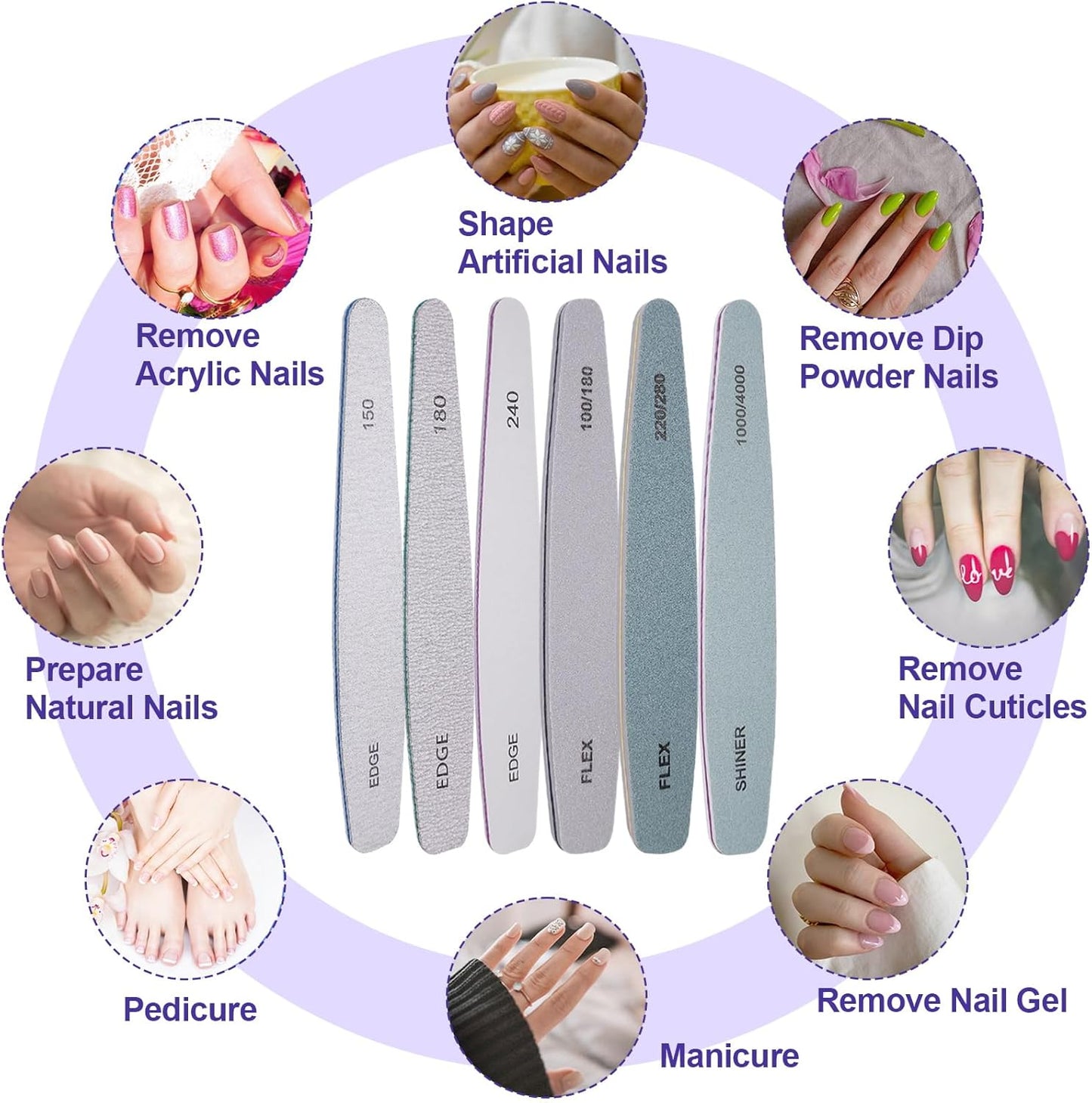 Skiennix Nail File and Buffer Set - 6 Pcs Professional Kit for Acrylic & Natural Nails | Various Grits