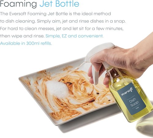 Eversoft Foaming Jet Dish Soap Spray - Versatile 350 ml Trigger Bottle for Kitchen & Bathroom | Clear