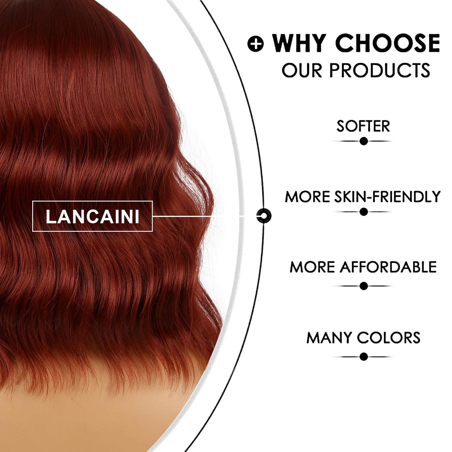 LANCAINI Short Bob Wigs with Bangs for Women Loose Wavy Wig Curly Wavy Shoulder Length Bob Synthetic Cosplay Wig for Girl Colorful Costume Wigs (Auburn)