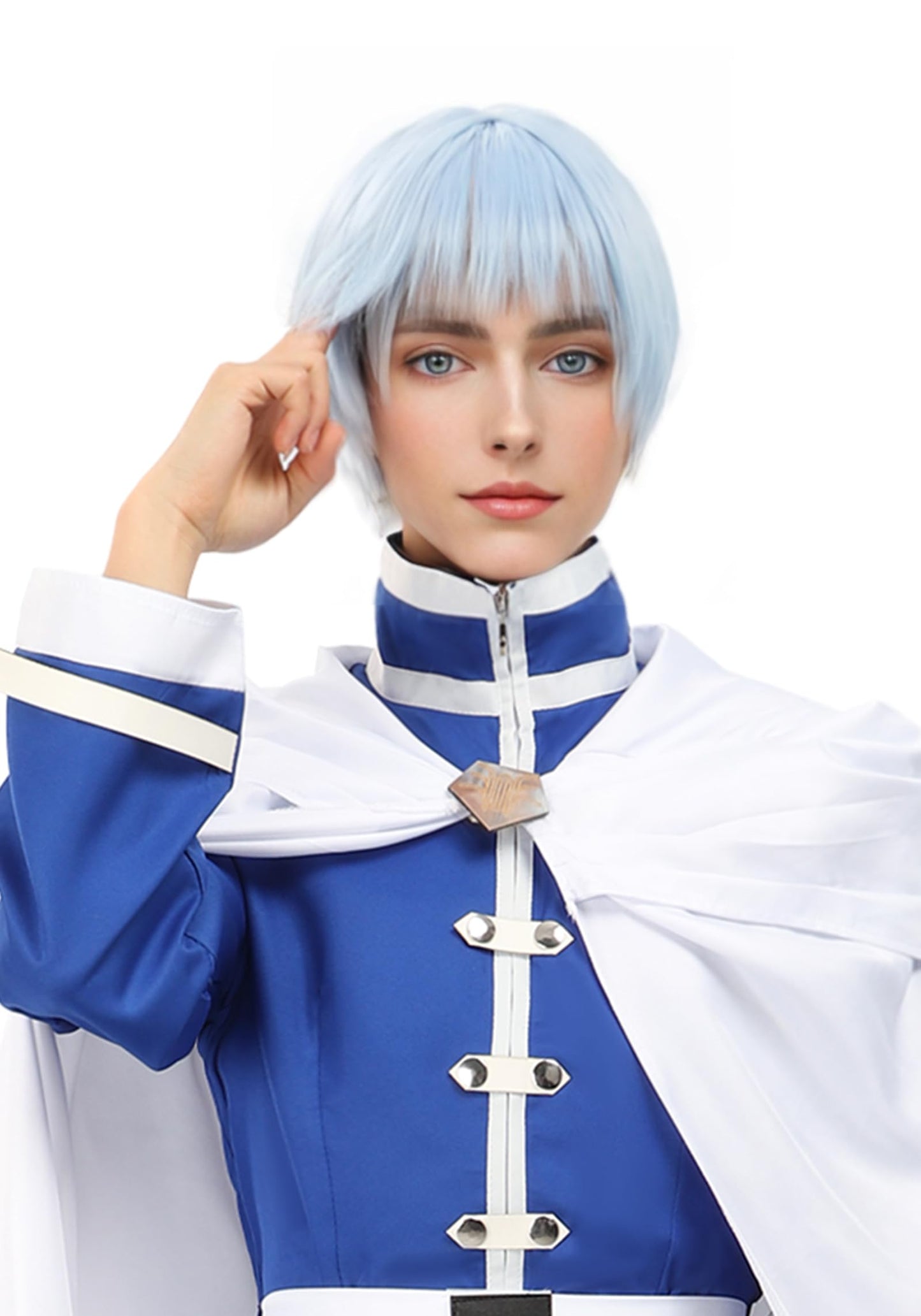 C-ZOFEK Short Blue Cosplay Wig with Bangs for Halloween Costume Party (Blue)