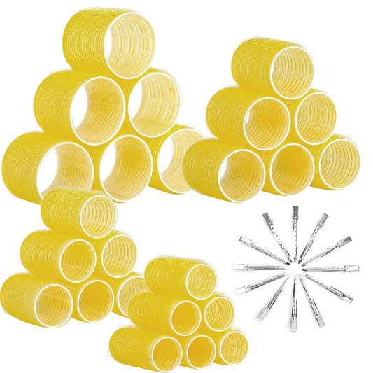 Skiennix Self Grip Hair Rollers Set - 36 Pcs in 4 Sizes with Clips for All Hair Types
