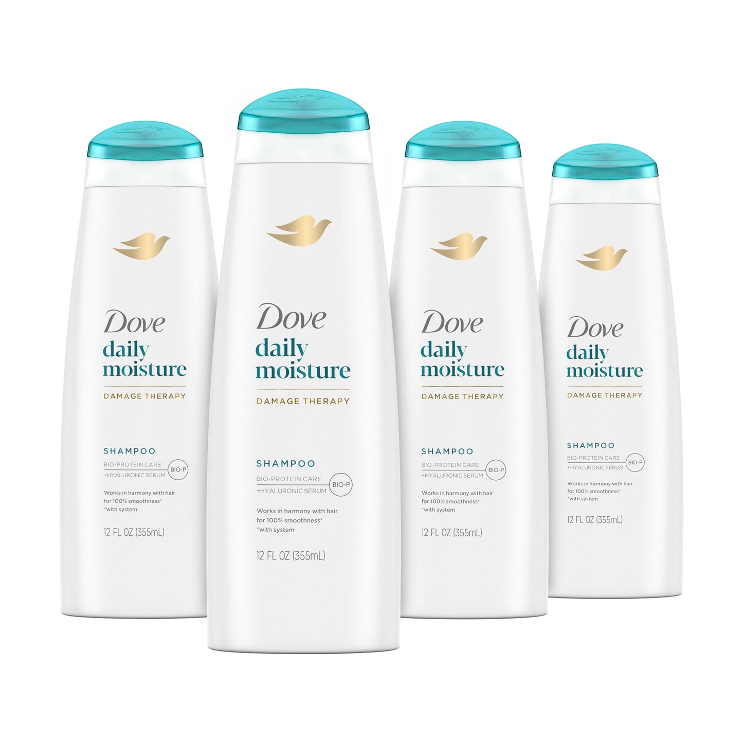 Dove Damage Therapy Shampoo Daily Moisture Pack of 4 for Dry Hair Shampoo with Bio-Protein Care 12 fl oz