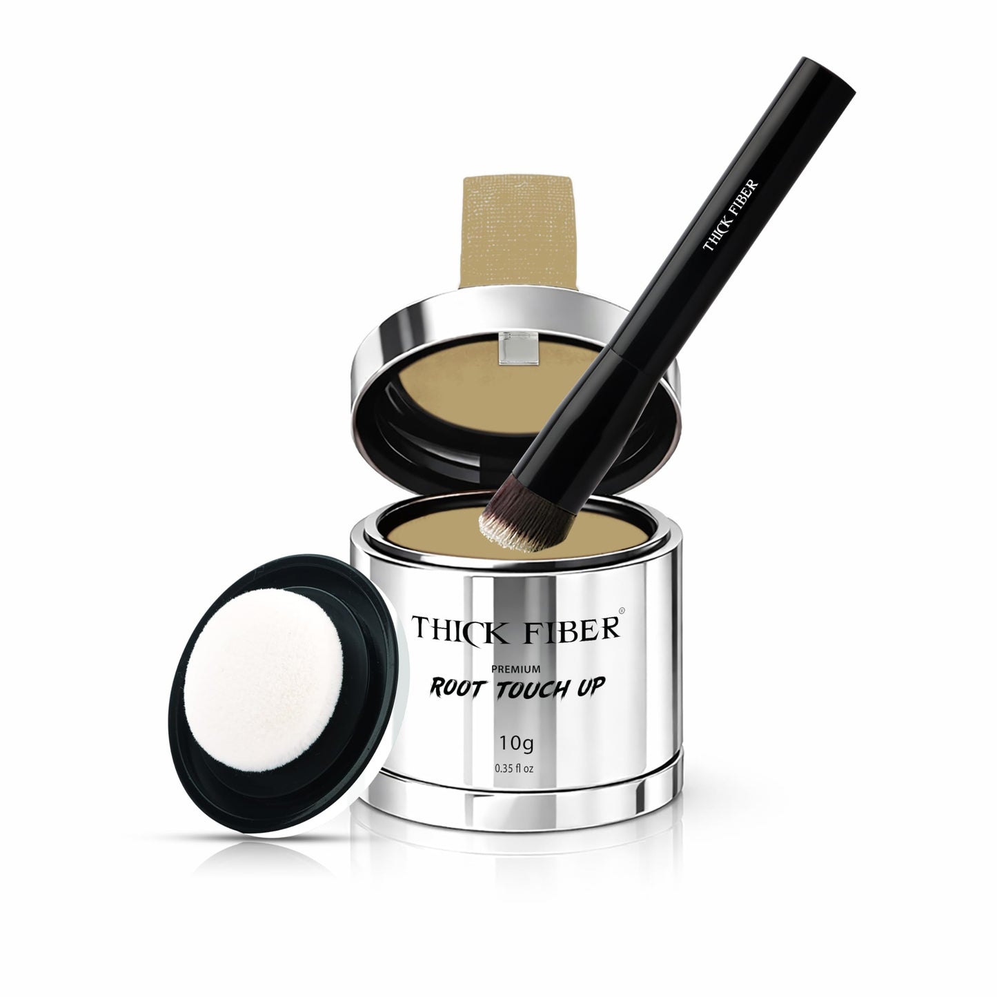 THICK FIBER Root Touch Up Powder with Brush – Covers Grey Roots, Thinning Hair & Bald Spots – Sweat & Water Resistant for Men & Women