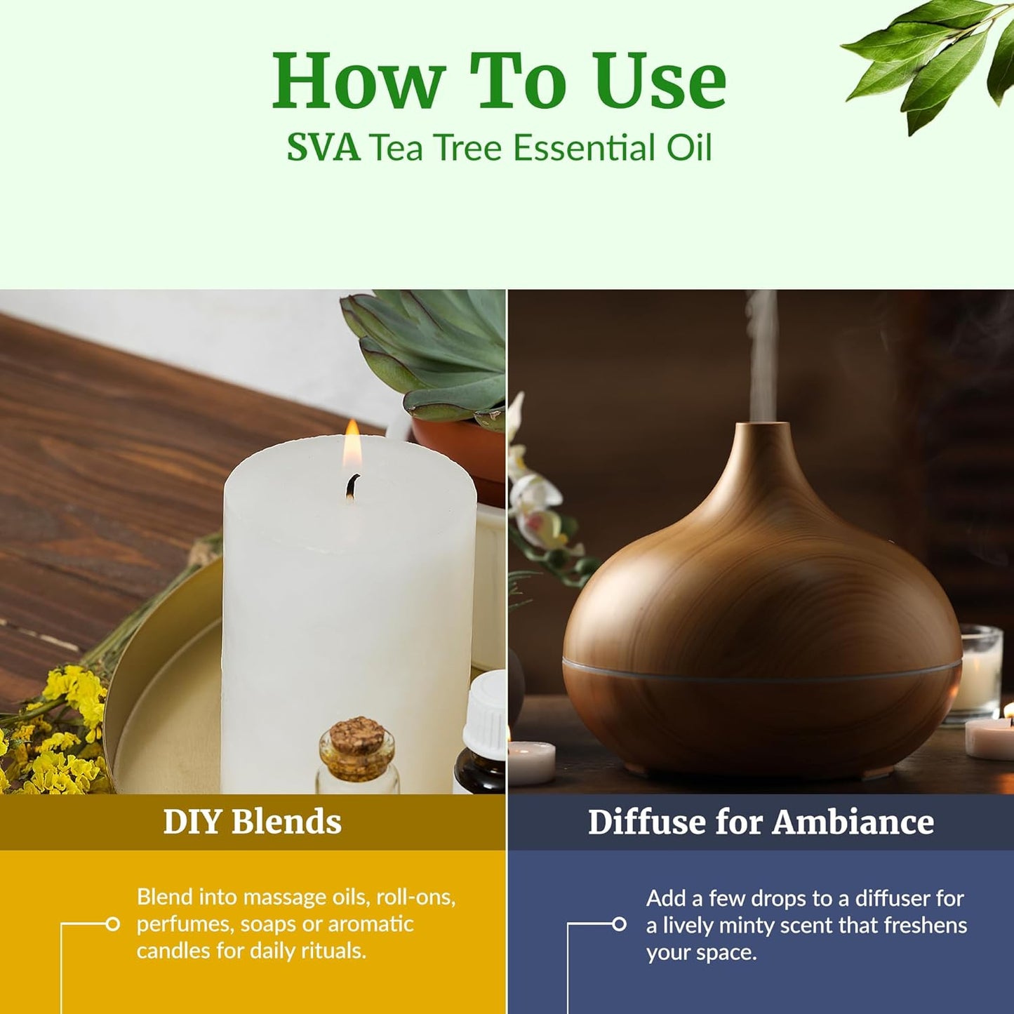 SVA Tea Tree Essential Oil - 100% Natural 4 Fl Oz for Hair, Skin Care, Aromatherapy & Massage