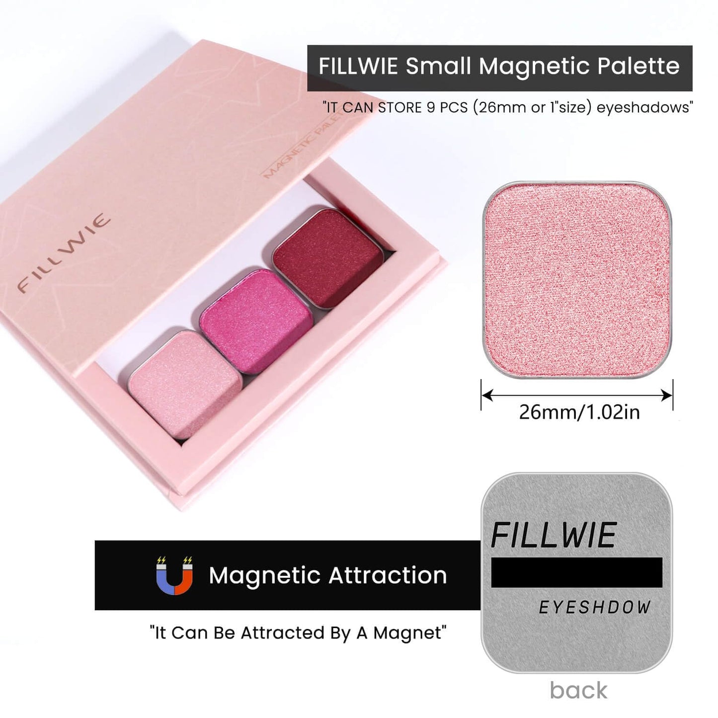 Skiennix Magnetic Single Shimmer Pink Eyeshadow - Light Pink Refill Pan for Hooded Eyes | DIY Palette