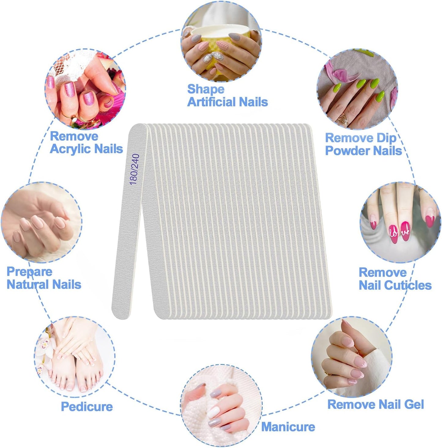 Skiennix Nail File - Professional Double-Sided Emery Boards for Natural Nails | 180/240 Grit, 24 Pack