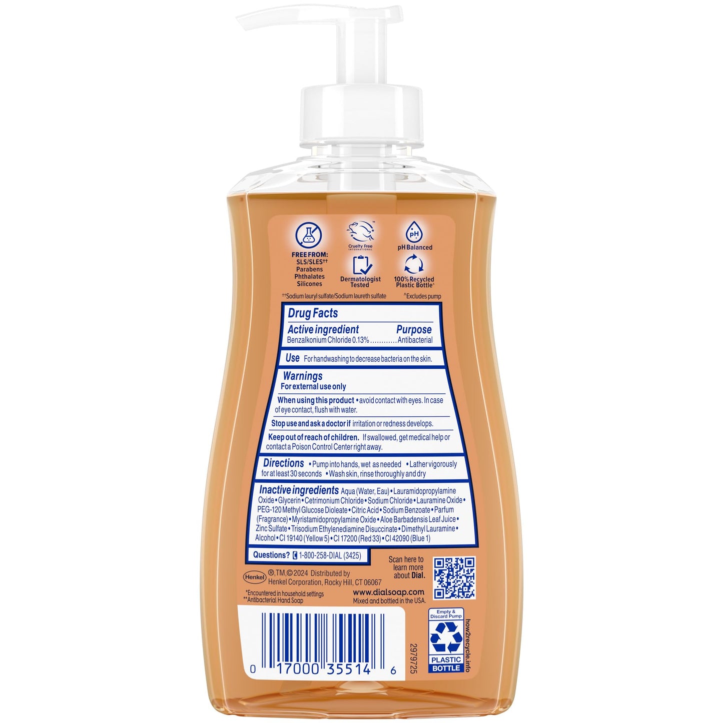 Dial Antibacterial Liquid Hand Soap, Spring Water, 11 fl oz (Pack of 4)