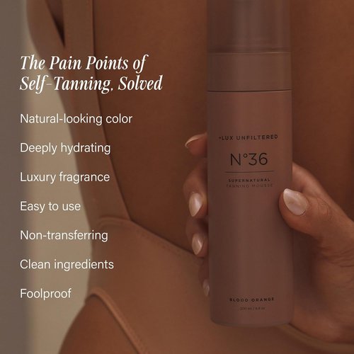 Lux Unfiltered N°36 Self Tanning Mousse - Hydrating, Streak-Free Sunless Tanner - Vegan & Cruelty Free - Blood Orange