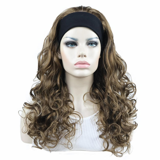 Aimole Long 22" Curly 3/4 Women Wigs With Headband Soft Layered Wig Heat Resisting Fiber Synthetic Hair (12TT26 light Brown with Highlights)