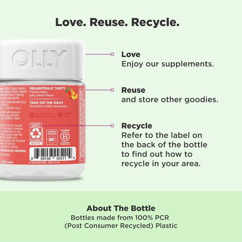 OLLY Probiotic + Prebiotic Gummies - 500 Million CFUs, Peach Flavor, 30 Count | Adult Chewable Supplement
