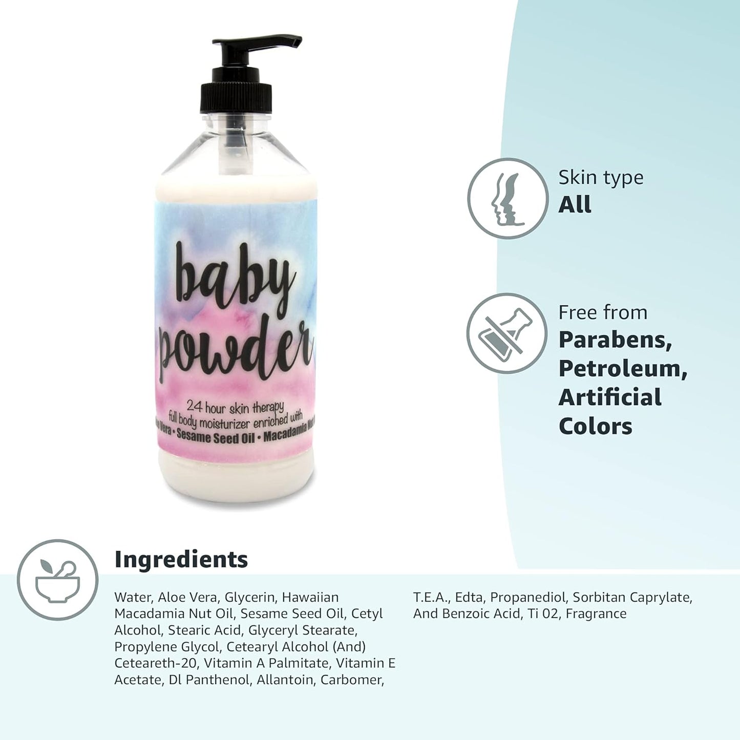 The Lotion Company 24 Hour Skin Therapy Lotion - Baby Powder Scent | 16 Fl Oz Moisturizer
