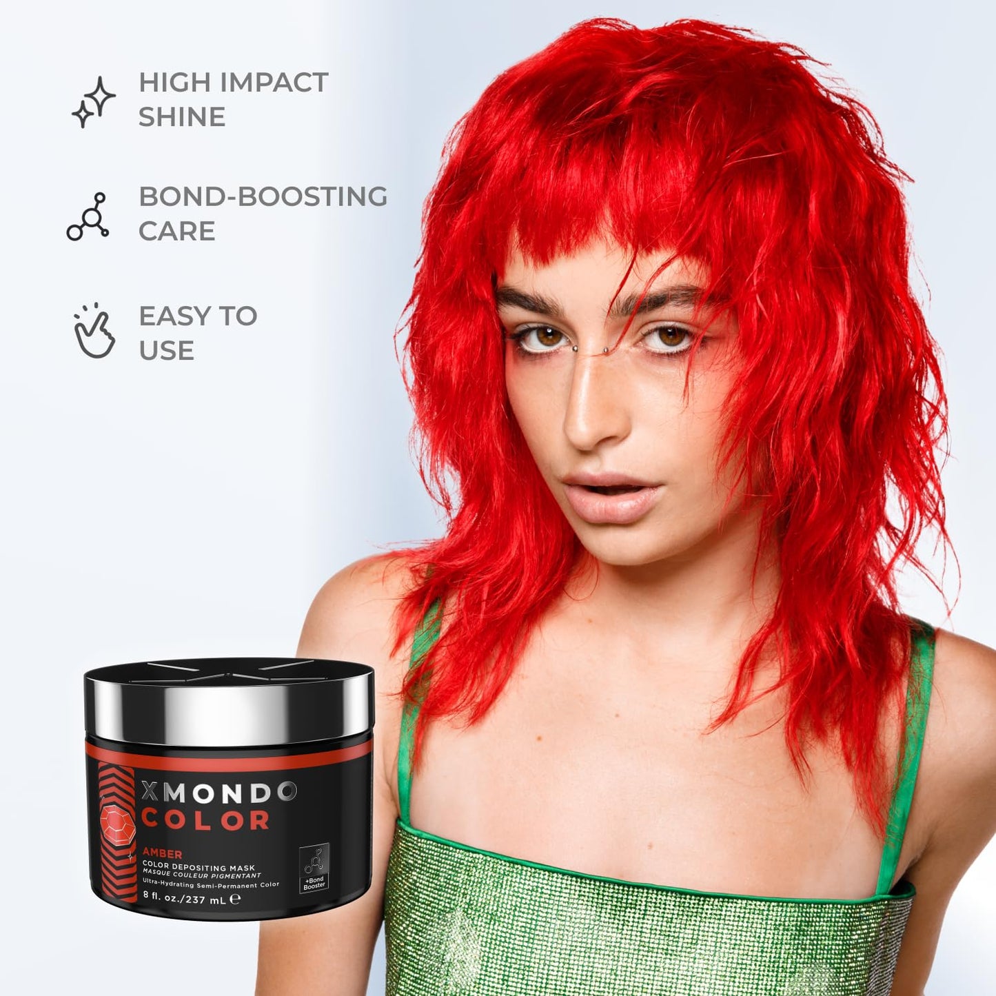 XMONDO Color Amber Depositing Mask - Semi-Permanent Red Hair Dye with Bond Booster & Hyaluronic Acid | Vegan Formula, 8 Fl Oz