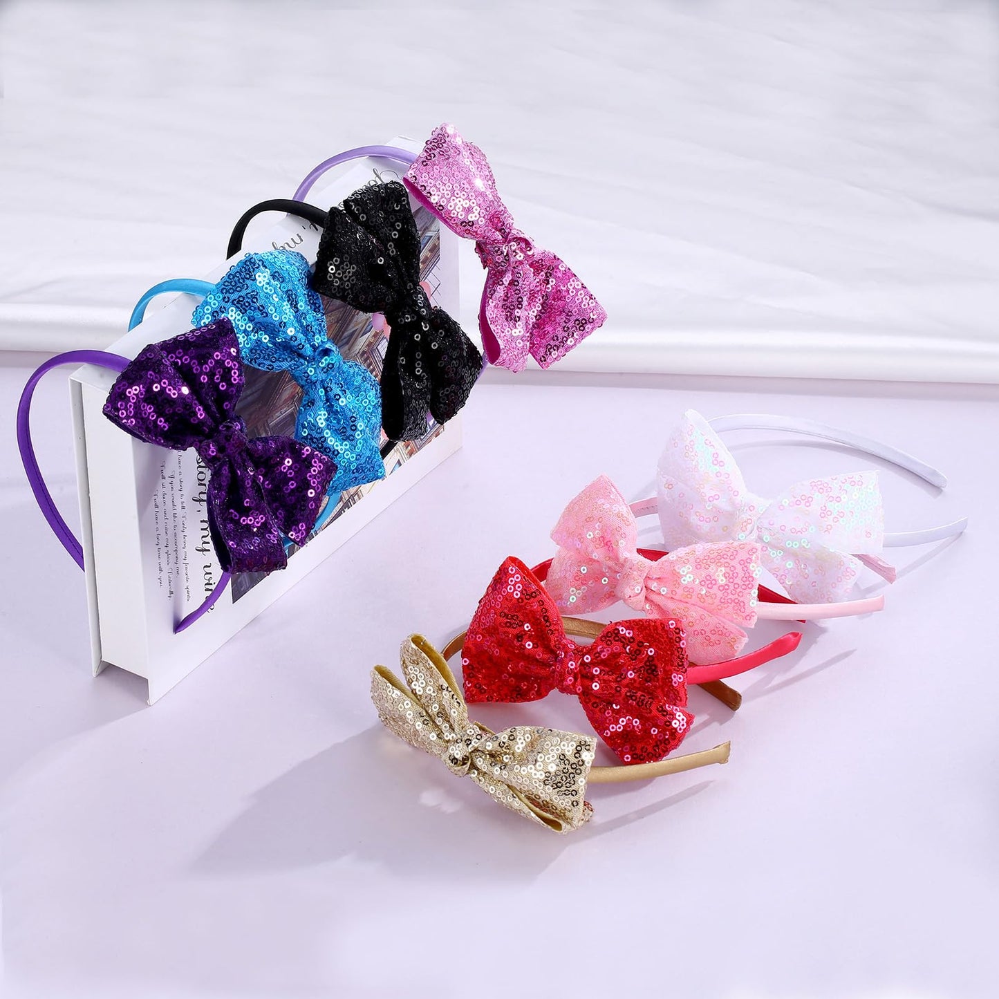 Kiszu Sparkly Sequin Hair Bow Headband for Girls, Kids, and Toddlers - Fashion Cute Boutique Style Hair Accessory - 1 Piece (Dark Purple)