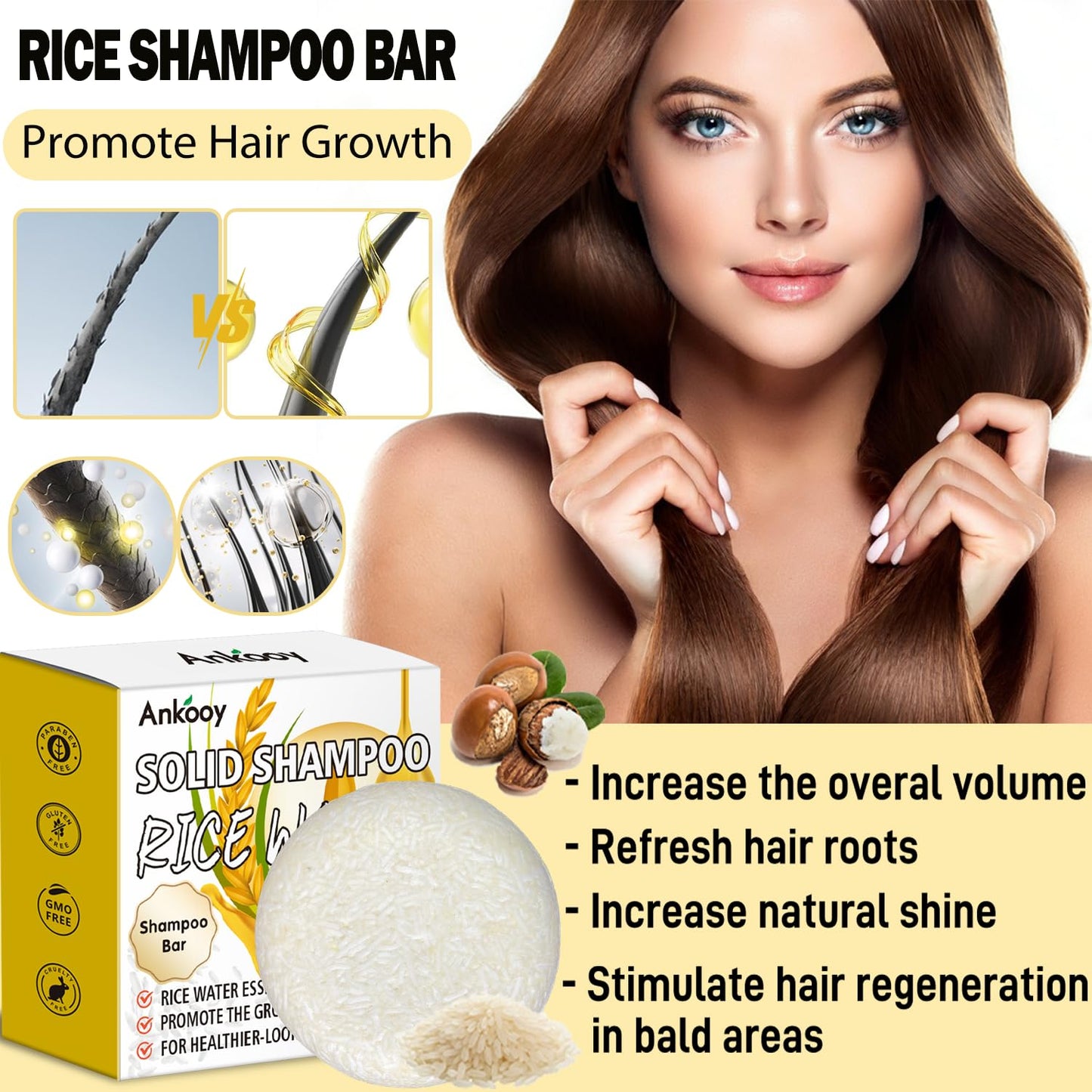 Skiennix Rice Water Shampoo Bar - Deep Cleansing Hair Growth Formula | 2 Pack, Paraben & Sulfate-Free, Vegan