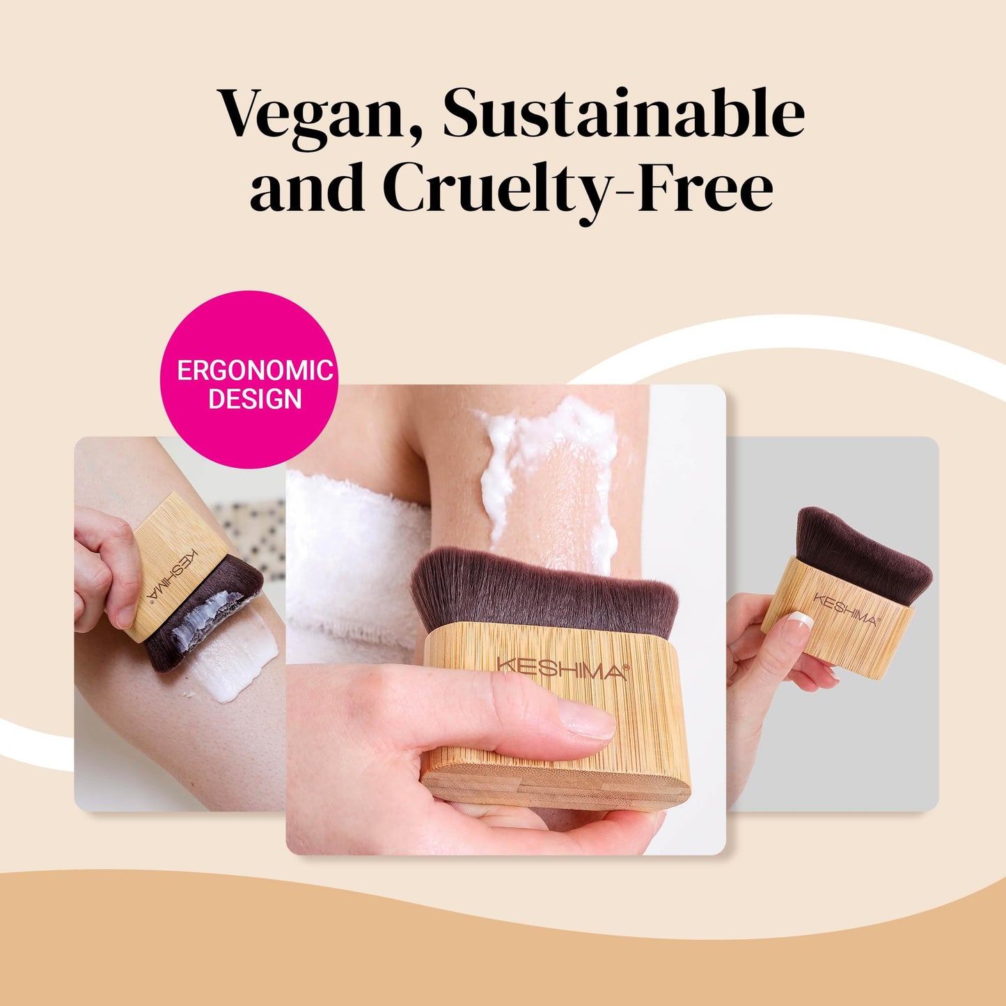 Keshima Self Tanner Brush, Large Self Tanning Brush for Face and Body, Kabuki Self-Tan Applicator for Smooth and Even Coverage