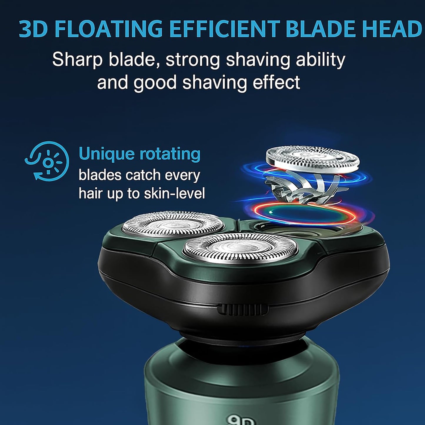 Skiennix Electric Razor - 3D Floating Heads Rotary Shaver | USB-C Rechargeable & Travel-Friendly (Green)