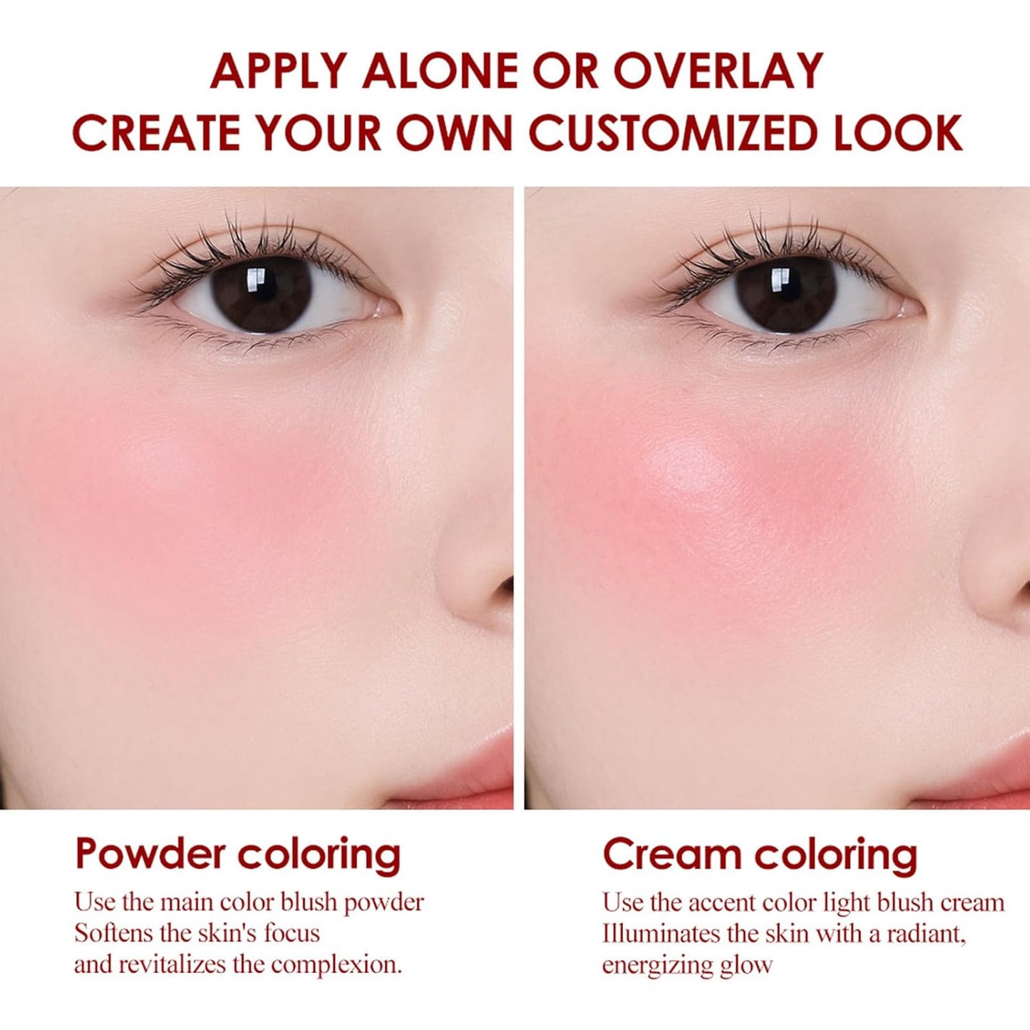 Skiennix 2-in-1 Dual Tone Blush - Soft Pink Silky Powder & Hot Pink Cream for Natural Dewy Finish