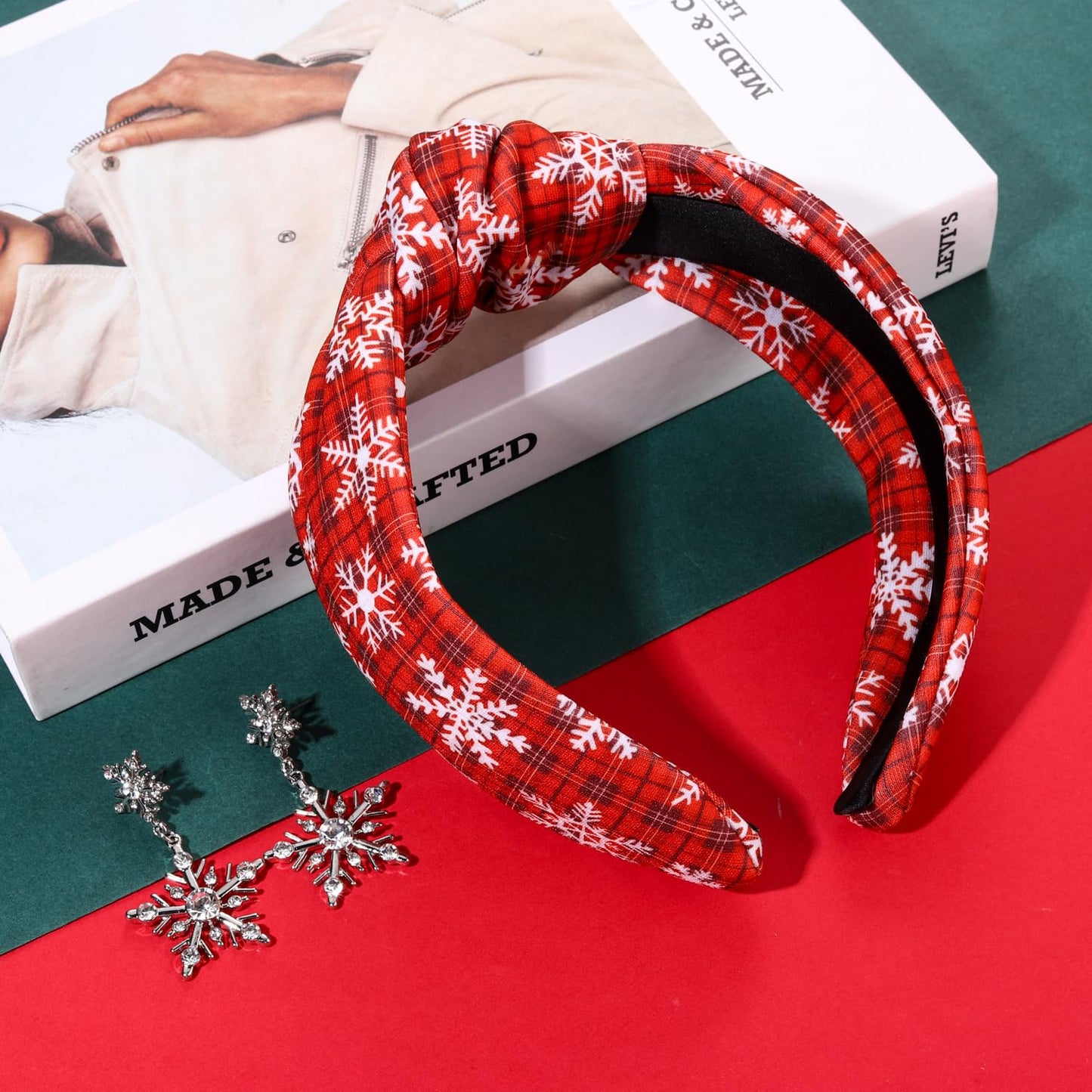 YAHPERN Christmas Headband for Women Christmas Accessories Christmas Tree Snowflake Knotted Headband Xmas Reindeer Candy Cane Headband Festive Holiday Hair Accessory Outfit Gifts (Christmas Snowflake)