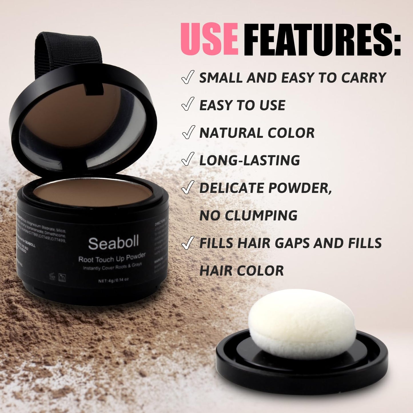 Seaboll Root Touch Up Powder, Instantly Root Cover Up Powder Stain-Proof Hairline Powder for Women & Men Hairline Shadow Powder 0.14 Oz.(B-Light Brown)