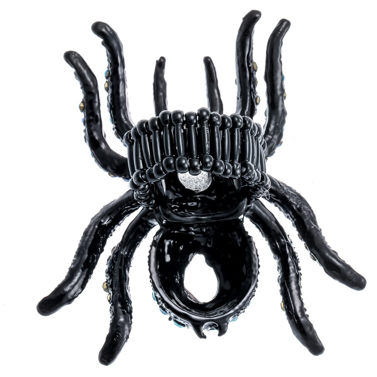 YACQ Women's Spider Stretch Rings Fit Finger Size 6.5 to 9 - Elastic Soft Band Perfect for Arthritis - Silk Scarf Holders - Lead & Nickle Free - 2-1/4 x 2-1/4 Inches - Halloween Costume Accessories