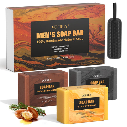 Skiennix Men's Bar Soap - Natural Handmade Deep Cleansing Soap for Face, Body & Shave | 14.8 Oz