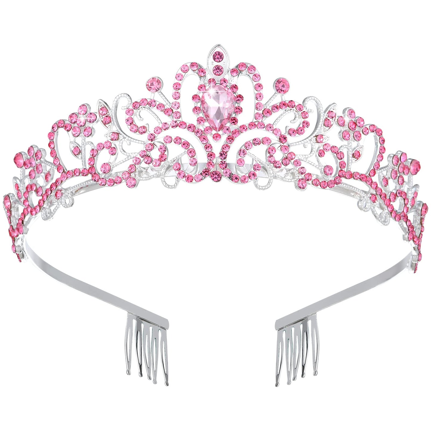 Pink Tiaras Princess Crowns for Women, Crystal Queen Tiara Wedding Prom Party Fairy Crown Dress Up Hair Accessories Headband for Brides Birthday Decorations Gifts