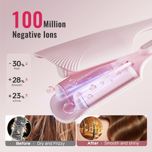 LENA S16 Hair Waver | Beach Waves Curling Iron with 3 Titanium Ceramic Barrels, Anti-Scald Protection, 1.25 Inch, Pink