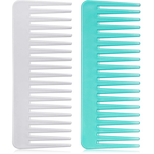 Patelai Wide Tooth Comb - Large Hair Detangler for Curly & Wet/Dry Hair | No Handle, White & Cyan